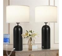 MoMyofdy 22-inch Tall Table Lamps - Set of 2 Black & White Touch Control 3-Way Dimmable Lamps with USB C Ports for Bedroom or Living Room