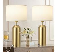 MoMyofdy Gold & White Modern/Contemporary Table Lamps Set of 2, Touch Control, 3-Way Dimmable, USB & Type C Ports, LED Bulbs Included