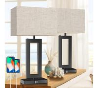 MoMyofdy Tall Table Lamps for Living Room Set of 2, Modern Bedside Lamps w. 2 USB Ports, 3-Way Dimmable Touch Control Nightstand Lamp Set w. Fabric Cream Shade for Bedroom End Table, 22 in