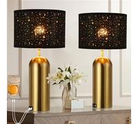 MoMyofdy Touch Control Lamps Set of 2 Gold Table Lamps 3-Way Dimmable with USB C Ports Tall Modern End Table Lamps for Living Room Bedside Nightstand Bedroom Brass Lamp,Black Hallow Shade, 22“