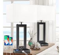 MoMyofdy White&Black Table & Lamp Set of 2 Touch Control 3-Way Dimmable Bedside Lamps w/USB Ports Modern for Bedroom, Living Room, Office, 22’’ Tall, Daylight