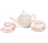MON AMI Floral Toy Tea Set - 9"/23cm Soft Plush Pretend Play Set | Pink Teapot & Teacups with Velcro | Princess-Inspired Stuffed Tea Party Toy for All Ages