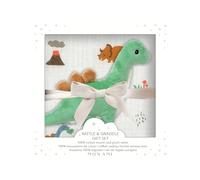 MON AMI Jurassic Swaddle&Dinosaur Rattle Gift Set, Soft Muslin Baby Blanket