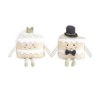 MON AMI Mr. & Mrs. Cake Slice Plushie Set 7"/17.8 cm | Soft Stuffed Dessert-Themed Toy Pair With Crowns & Bow Ties | Adorable Gift for Anniversaries, Birthdays & All Ages