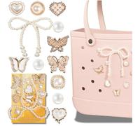 Mon Carame Bling Rhinestones Charms for Rubber Beach Bag - Cute Pearl Totes Bag Accessories with Butterfly, Flower, Heart, Decorative Charms for Women (Beach, Vacation)