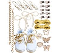 Mon Caramel COYWX 25PCS Flower Shoe Charms for Sneakers Girls, Bling Charms Pearl Pins for Shoe Shoelace Junk Socks, Decoration and Jewelry for Shoes, Gold, S