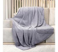 Mon Chateau 60" x 70" Melange Flannel Throw Blanket - Contrast Stitching Soft Blanket for Queen-Size Bed, Couch, or Sofa, Cozy Home Decor and Stylish Living Room Comfort in Grey
