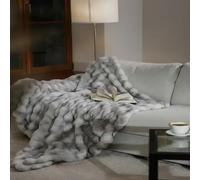 Mon Chateau Grey Marble Print Bubble Faux Fur Throw, Plush Luxury Blanket for Couch, Sofa, or Bed, Soft Reversible Throw Blanket for Sleeping, Home & Room Décor, 60" x 70"