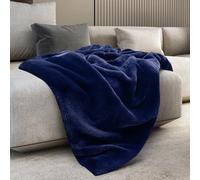 Mon Chateau Luxury Ultimate Plush Faux Fur Throw with 6cm Foldover for Couch, Sofa, or Bed - Plush Ultra Soft Blanket for Sleeping or Home Décor, 60" x 70"(Navy)
