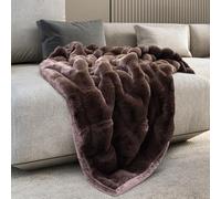 Mon Chateau Premium Reversible Luxury Faux Fur Throw for Couch, Sofa, or Bed - Plush Cozy Soft Blanket for Sleeping or Home Décor, 60" x 70" (Brown)