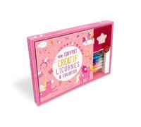 Mon coffret créatif - Licornes à colorier: Un livre de coloriage, 5 feutres et 3 pochoirs