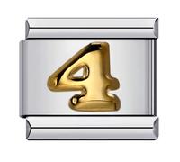 Mon & Sons 0 1 2 3 4 5 6 7 8 9 Gold Letter Number Age Birthday Date Anniversary Month Charm Silver 9mm Italian Link Compatible With Modular 9mm Bracelet (4 Four Gold)