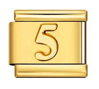 Mon & Sons 1 2 3 4 5 6 7 8 9 Gold Letter Number Age Birthday Date Anniversary Month Charm Yellow Gold 9mm Italian Link Compatible With Modular 9mm Bracelet (18K Gold 5 Five Number Age Birthday)