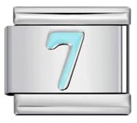 Mon & Sons 1 2 3 4 5 6 7 8 9 Pink Blue Letter Number Age Birthday Date Anniversary Month Charm Silver 9mm Italian Link Compatible With Modular 9mm Bracelet (Blue 7 Seven Number)