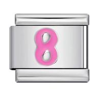 Mon & Sons 1 2 3 4 5 6 7 8 9 Pink Blue Letter Number Age Birthday Date Anniversary Month Charm Silver 9mm Italian Link Compatible With Modular 9mm Bracelet (Pink 8 Eight Number)