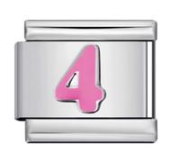 Mon & Sons 1 2 3 4 5 6 7 8 9 Pink Blue Letter Number Age Birthday Date Anniversary Month Charm Silver 9mm Italian Link Compatible With Modular 9mm Bracelet (Pink 4 Four Number)