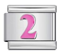 Mon & Sons 1 2 3 4 5 6 7 8 9 Pink Blue Letter Number Age Birthday Date Anniversary Month Charm Silver 9mm Italian Link Compatible With Modular 9mm Bracelet (Pink 2 Two Number)