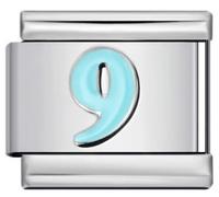 Mon & Sons 1 2 3 4 5 6 7 8 9 Pink Blue Letter Number Age Birthday Date Anniversary Month Charm Silver 9mm Italian Link Compatible With Modular 9mm Bracelet (Blue 9 Nine Number)