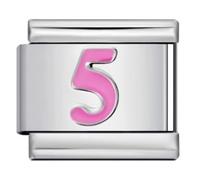 Mon & Sons 1 2 3 4 5 6 7 8 9 Pink Blue Letter Number Age Birthday Date Anniversary Month Charm Silver 9mm Italian Link Compatible With Modular 9mm Bracelet (Pink 5 Five Number)