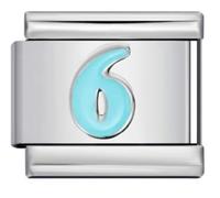 Mon & Sons 1 2 3 4 5 6 7 8 9 Pink Blue Letter Number Age Birthday Date Anniversary Month Charm Silver 9mm Italian Link Compatible With Modular 9mm Bracelet (Blue 6 Six Number)