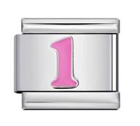 Mon & Sons 1 2 3 4 5 6 7 8 9 Pink Blue Letter Number Age Birthday Date Anniversary Month Charm Silver 9mm Italian Link Compatible With Modular 9mm Bracelet (Pink 1 One Number)
