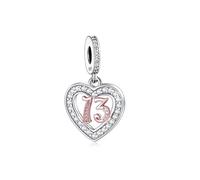 Mon & Sons 13 18 21 30 40 50 60 70 80 Birthday Age Anniversary Rose Gold Love Heart Charm Bead Pendant 925 Sterling Silver Pandora Compatible Charm Moments Bracelet