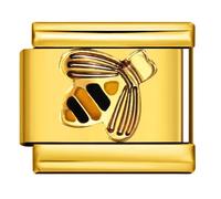 Mon & Sons 18k Gold Honey Bee Insect Silver Italian 9mm Link Stainless Steel Bracelet Charm Compatible With 9mm Link