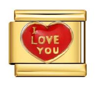 Mon & Sons 18k gold I Love You Red Heart Mum Daughter Girlfriend Silver Italian 9mm Link Stainless Steel Bracelet Charm Compatible With 9mm Link