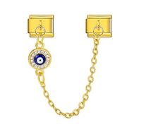 Mon & Sons 18k Gold Round Crystal Evil Eye Hamsa Fatima Lucky Safety Chain Silver Italian 9mm Link Stainless Steel Bracelet Charm Compatible With 9mm Link