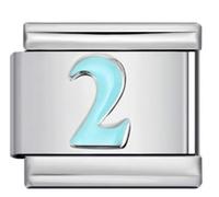 Mon & Sons 2 Two Number Age Birthday Birth Month Date Anniversary Blue Silver Italian 9mm Link Stainless Steel Bracelet Compatible With Modular 9mm Link