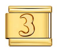 Mon & Sons 3 Three Number Age Birthday Birth Month Date Anniversary Yellow Gold Silver Italian 9mm Link Stainless Steel Bracelet Compatible With Modular 9mm Link