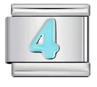 Mon & Sons 4 Four Number Age Birthday Birth Month Date Anniversary Blue Silver Italian 9mm Link Stainless Steel Bracelet Compatible With Modular 9mm Link