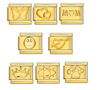 Mon & Sons 8 18k Gold Mum Mom Heart Evil Eye Starter Modular Bundle Charm Silver Italian 9mm Link Stainless Steel Bracelet Compatible With Modular 9mm Link