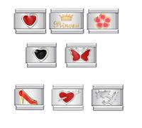 Mon & Sons 8 Heart Gold Butterfly Dolphin Starter Modular Bundle Charm Silver Italian 9mm Link Stainless Steel Bracelet Compatible With Modular 9mm Link