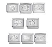 Mon & Sons 8 Monkey Usa Crown Turtle Starter Modular Bundle Charm Silver Italian 9mm Link Stainless Steel Bracelet Compatible With Modular 9mm Link