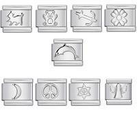 Mon & Sons 9 Cat Flower Dolphin Angel Starter Modular Bundle Charm Silver Italian 9mm Link Stainless Steel Bracelet Compatible With Modular 9mm Link