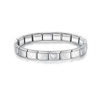 Mon & Sons 9mm Heart Silver Link Starter Bracelet Silver Italian Stainless Steel Compatible With Modular Bead