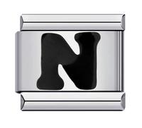 Mon & Sons A - Z Black Letter Initial Name Alphabet Personalised Birthday 9mm Italian Link Charm Compatible With 9mm Bracelet (N Black)