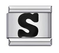 Mon & Sons A - Z Black Letter Initial Name Alphabet Personalised Birthday 9mm Italian Link Charm Compatible With 9mm Bracelet (S Black)