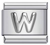 Mon & Sons A - Z Embossed Silver Letter Initial Name Alphabet Personalised Birthday 9mm Italian Link Compatible With Modular Bracelet (W Silver)