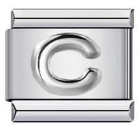 Mon & Sons A - Z Embossed Silver Letter Initial Name Alphabet Personalised Birthday 9mm Italian Link Compatible With Modular Bracelet (C Silver)