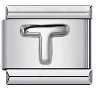 Mon & Sons A - Z Embossed Silver Letter Initial Name Alphabet Personalised Birthday 9mm Italian Link Compatible With Modular Bracelet (T Silver)