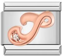 Mon & Sons A - Z Rose Gold Crystal Letter Initial Name Alphabet Personalised Birthday Charm Silver 9mm Italian Link Compatible With Modular Bracelet (J Rose Gold)