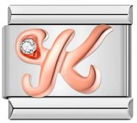 Mon & Sons A - Z Rose Gold Crystal Letter Initial Name Alphabet Personalised Birthday Charm Silver 9mm Italian Link Compatible With Modular Bracelet (K Rose Gols)