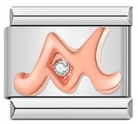 Mon & Sons A - Z Rose Gold Crystal Letter Initial Name Alphabet Personalised Birthday Charm Silver 9mm Italian Link Compatible With Modular Bracelet (M Rose Gold)