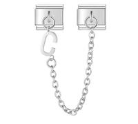 Mon & Sons A - Z Safety Chain Letter Initial Name Alphabet Birthday Date Anniversary Month Charm Silver 9mm Italian Link Compatible With Modular 9mm Bracelet (C Safety Chain Letter)
