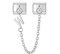 Mon & Sons A - Z Safety Chain Letter Initial Name Alphabet Birthday Date Anniversary Month Charm Silver 9mm Italian Link Compatible With Modular 9mm Bracelet (W Safety Chain Letter)