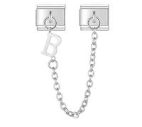 Mon & Sons A - Z Safety Chain Letter Initial Name Alphabet Birthday Date Anniversary Month Charm Silver 9mm Italian Link Compatible With Modular 9mm Bracelet (B Safety Chain Letter)