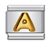 Mon & Sons A - Z Yellow Gold Letter Initial Name Alphabet Personalised Birthday Charm Silver 9mm Italian Link Compatible With Modular Bracelet (A Gold)