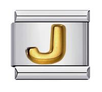 Mon & Sons A - Z Yellow Gold Letter Initial Name Alphabet Personalised Birthday Charm Silver 9mm Italian Link Compatible With Modular Bracelet (J Gold)